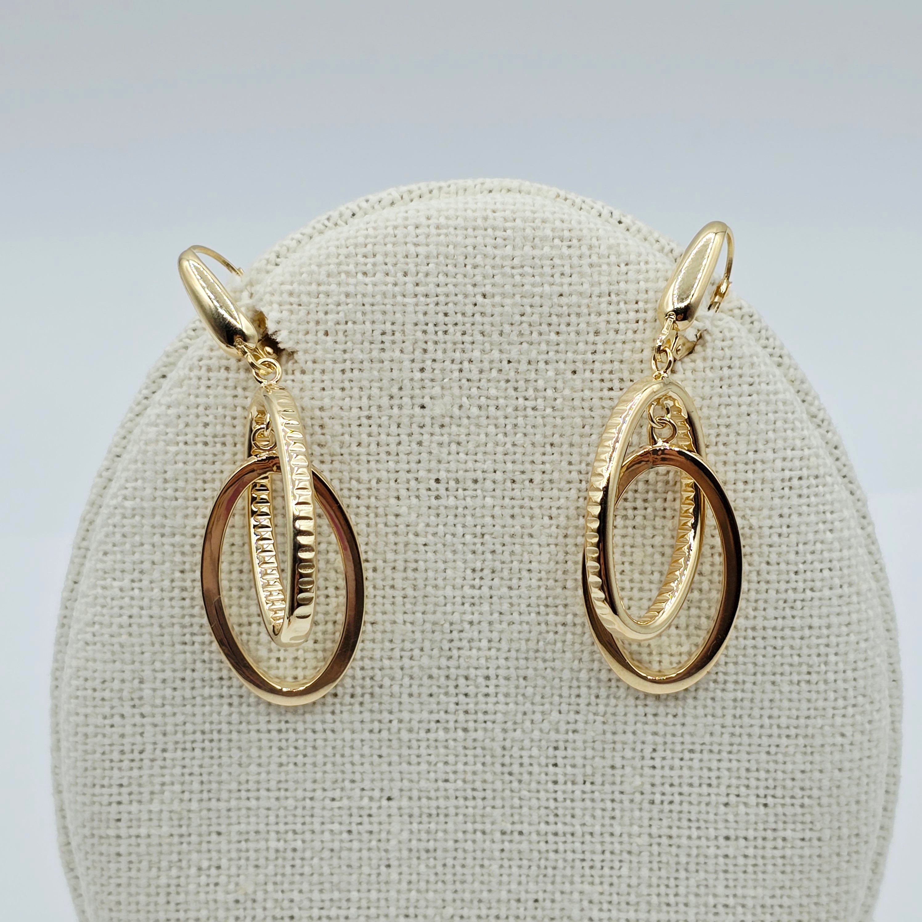 10K Yellow Gold Double Oval Dangle Earrings