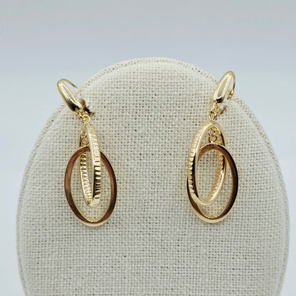 10K Yellow Gold Double Oval Dangle Earrings