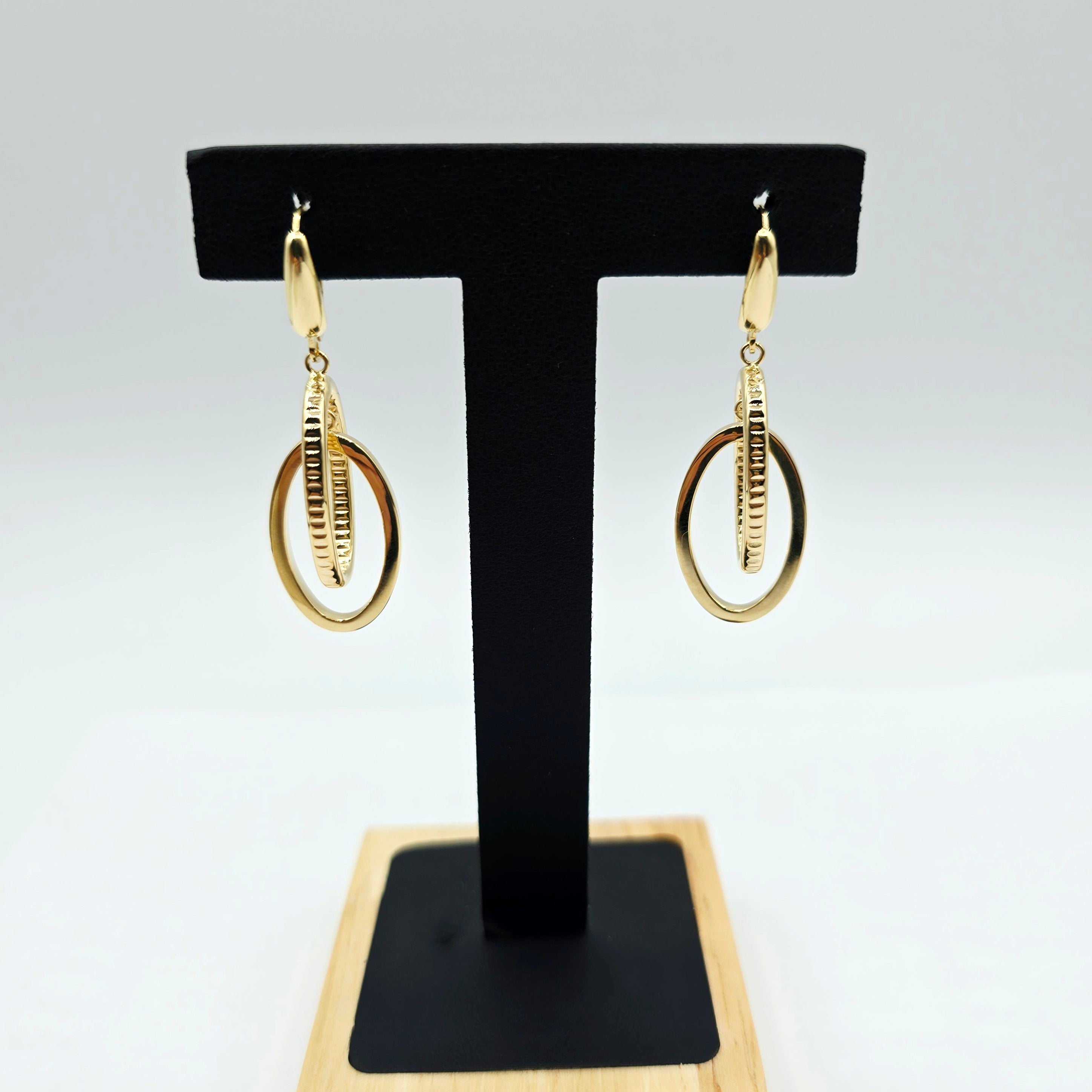 10K Yellow Gold Double Oval Dangle Earrings