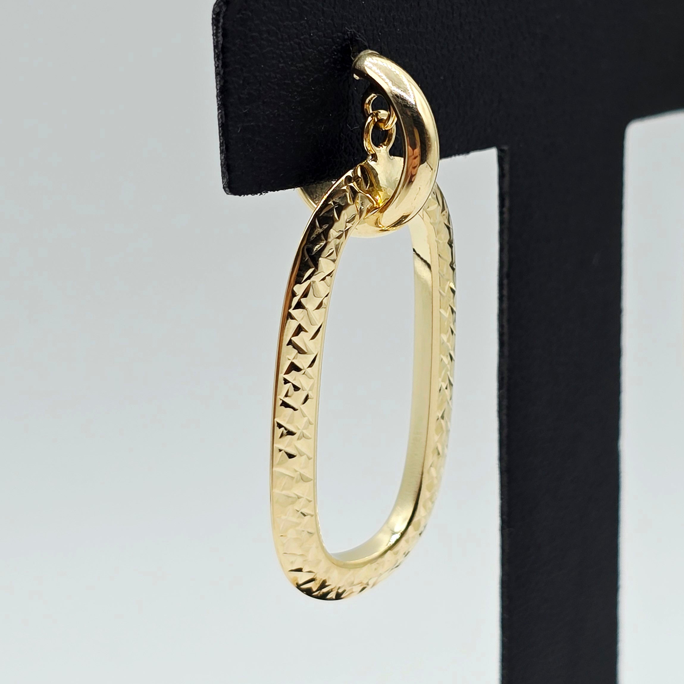 10K Solid Yellow Gold Textured Oval Drop Earrings