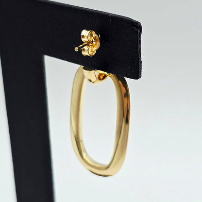 10K Solid Yellow Gold Textured Oval Drop Earrings