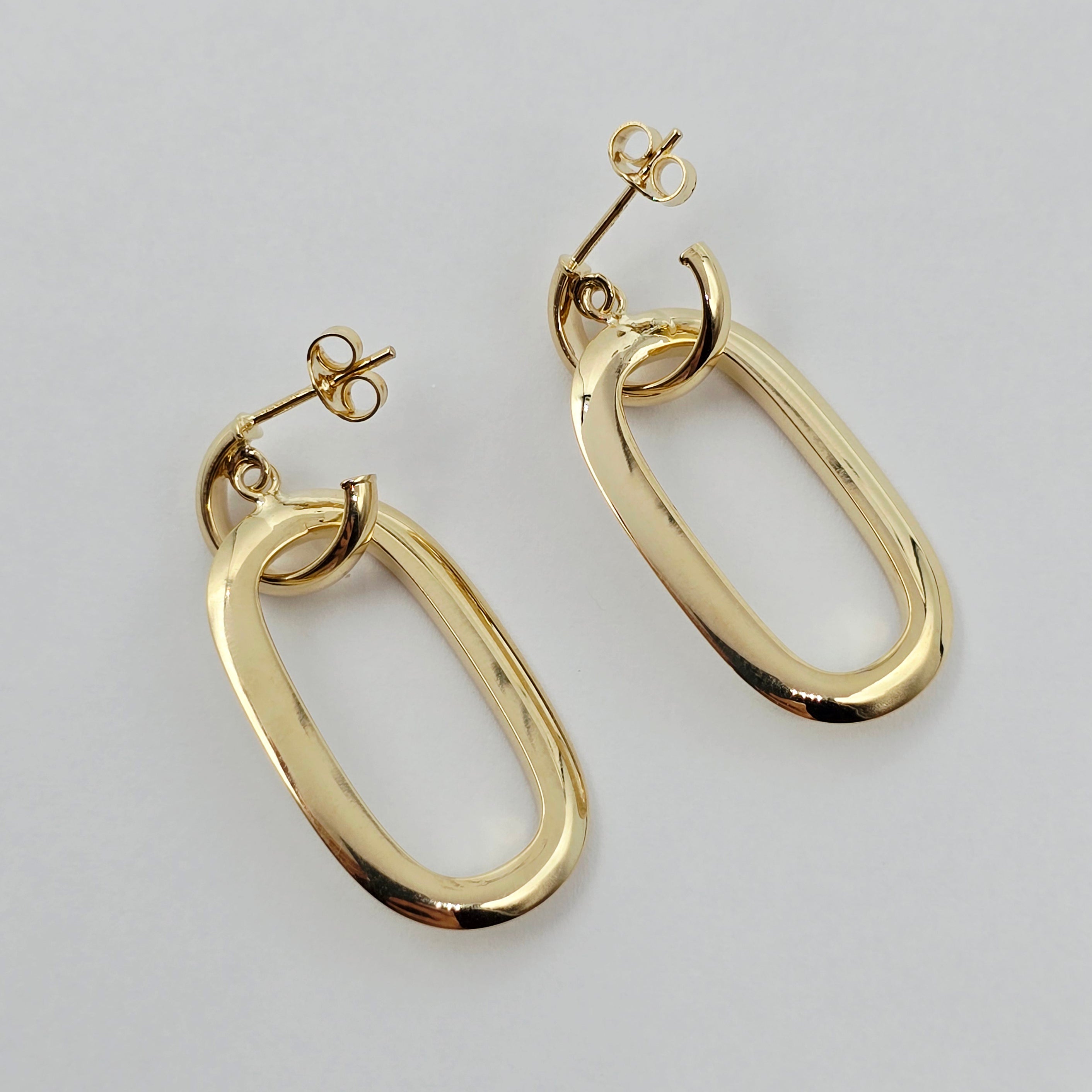 10K Solid Yellow Gold Textured Oval Drop Earrings