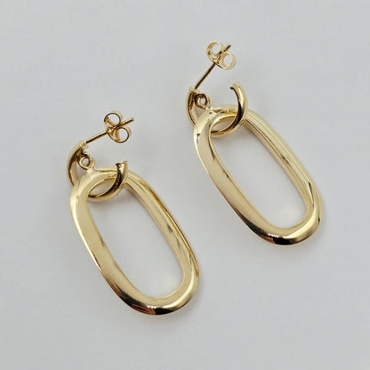 10K Solid Yellow Gold Textured Oval Drop Earrings
