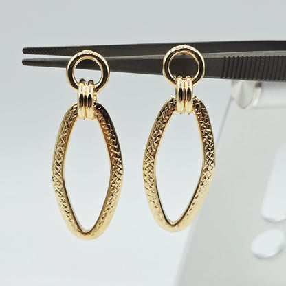 10K Yellow Gold Textured Oval Dangle Earrings