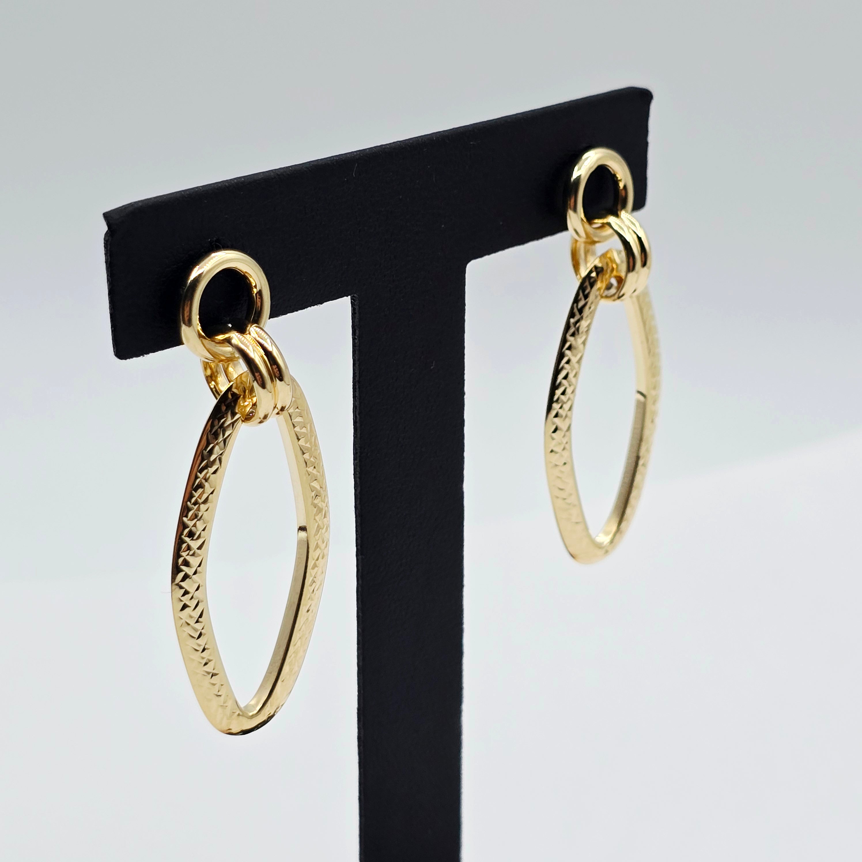 10K Yellow Gold Textured Oval Dangle Earrings