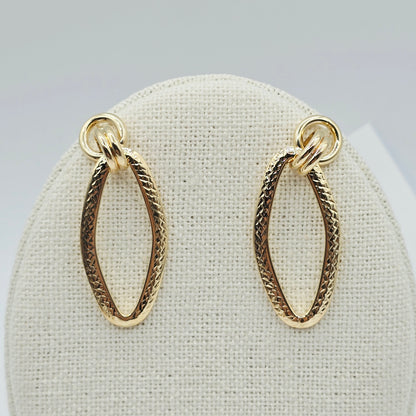 10K Yellow Gold Textured Oval Dangle Earrings