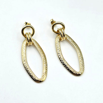 10K Yellow Gold Textured Oval Dangle Earrings