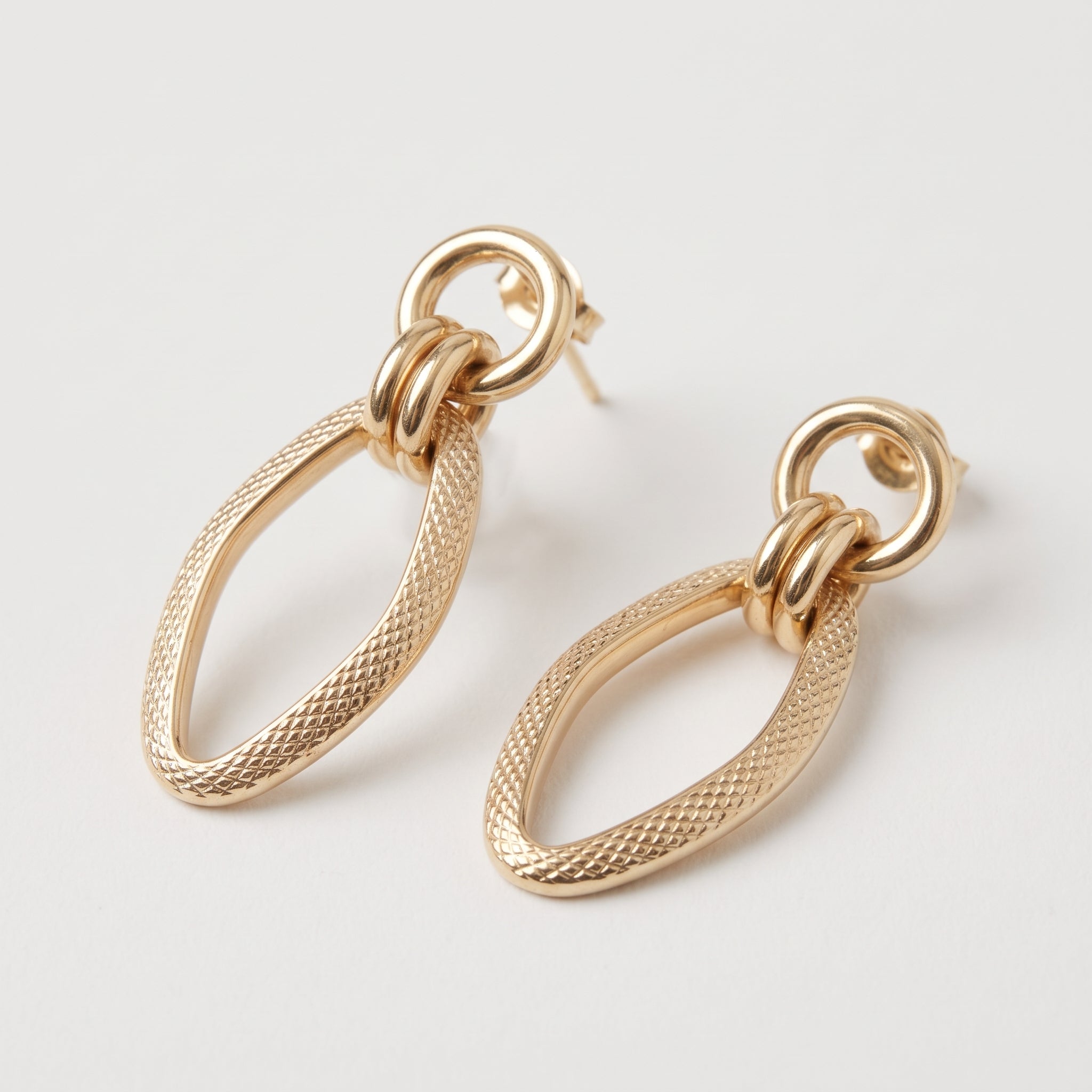 10K Yellow Gold Textured Oval Dangle Earrings