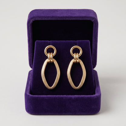 10K Yellow Gold Textured Oval Dangle Earrings