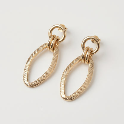 10K Yellow Gold Textured Oval Dangle Earrings