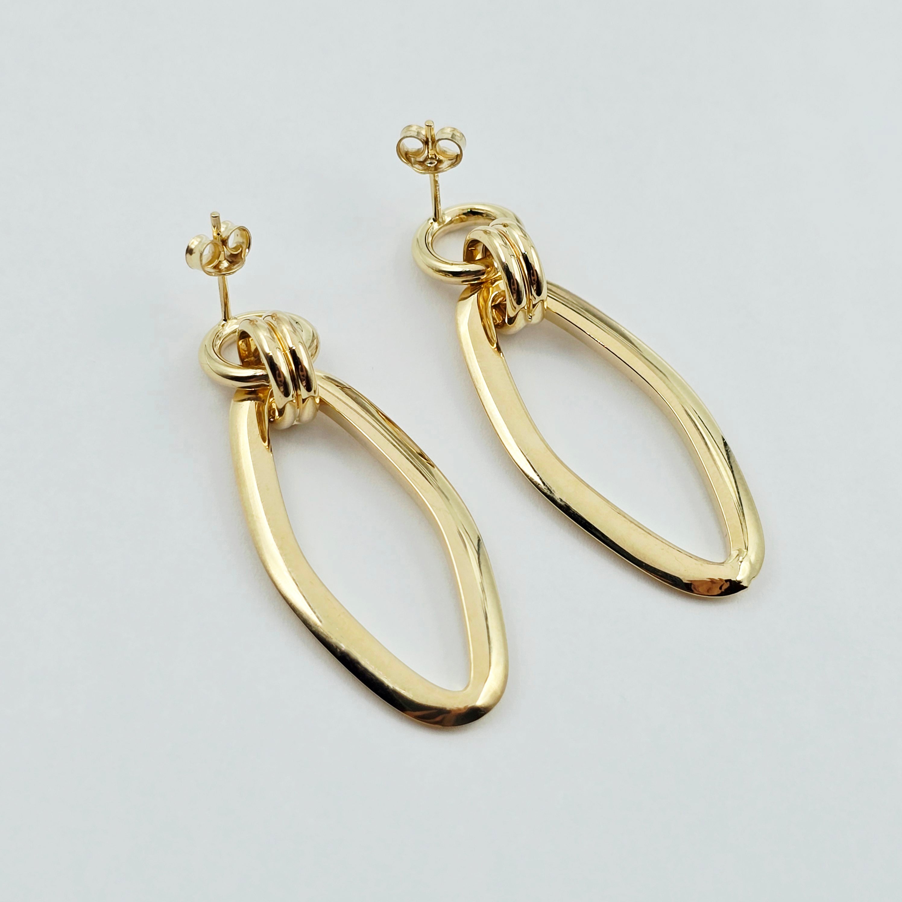 10K Yellow Gold Textured Oval Dangle Earrings