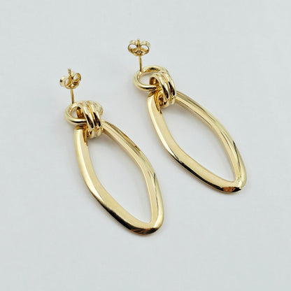 10K Yellow Gold Textured Oval Dangle Earrings
