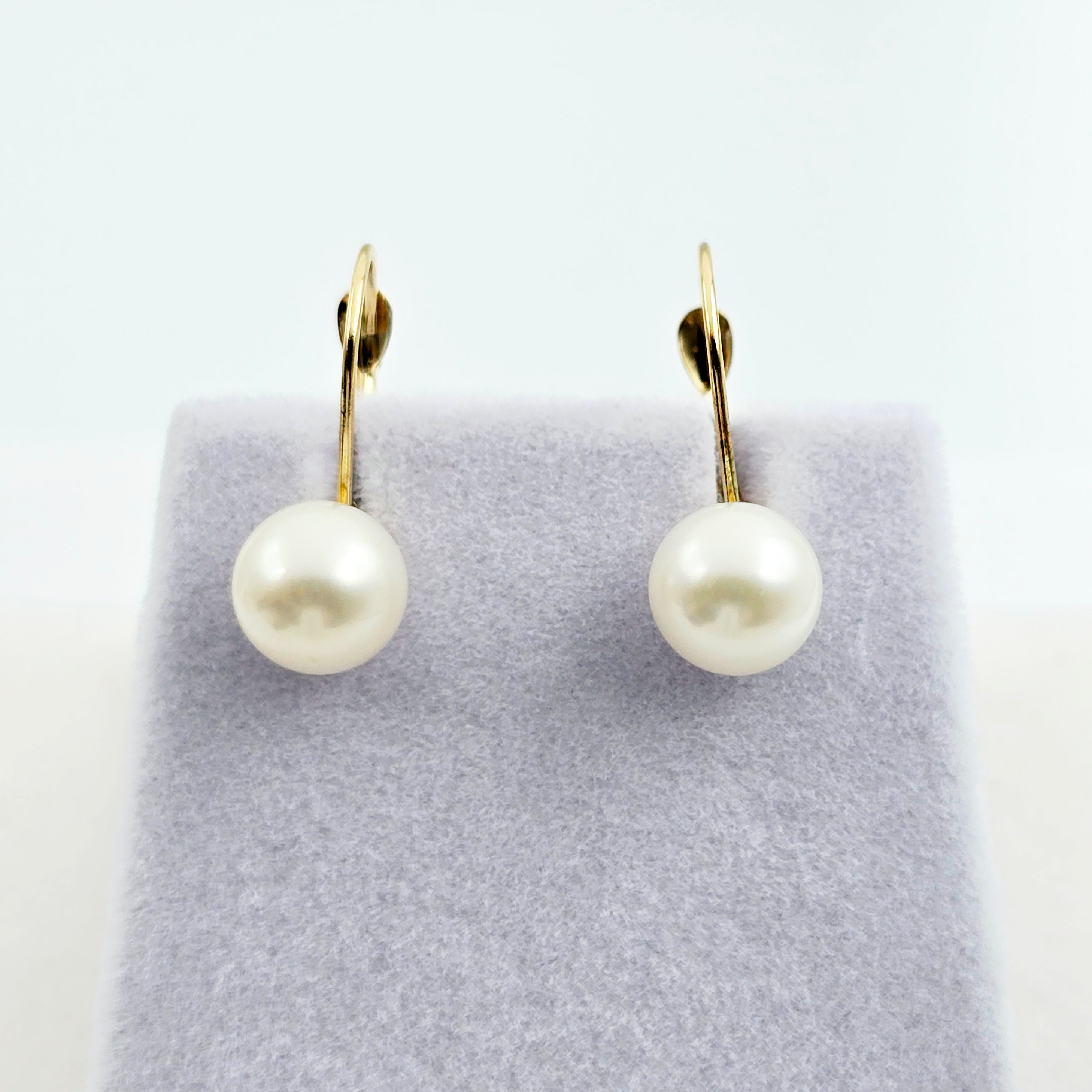 14K Solid Yellow Gold Cultured Freshwater Pearl Drop Earrings