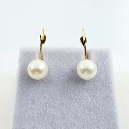 14K Solid Yellow Gold Cultured Freshwater Pearl Drop Earrings