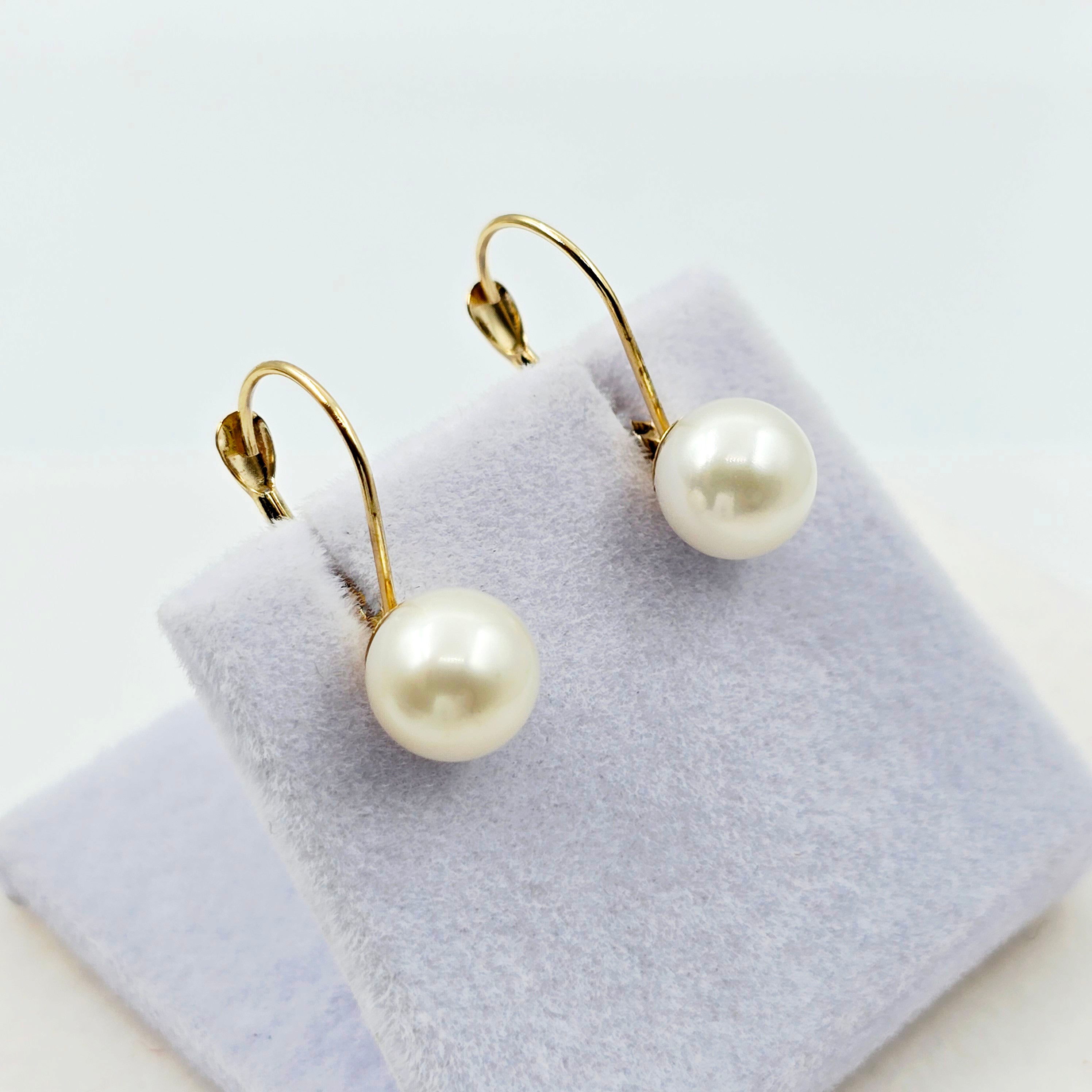 14K Solid Yellow Gold Cultured Freshwater Pearl Drop Earrings