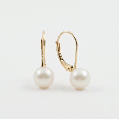14K Solid Yellow Gold Cultured Freshwater Pearl Drop Earrings