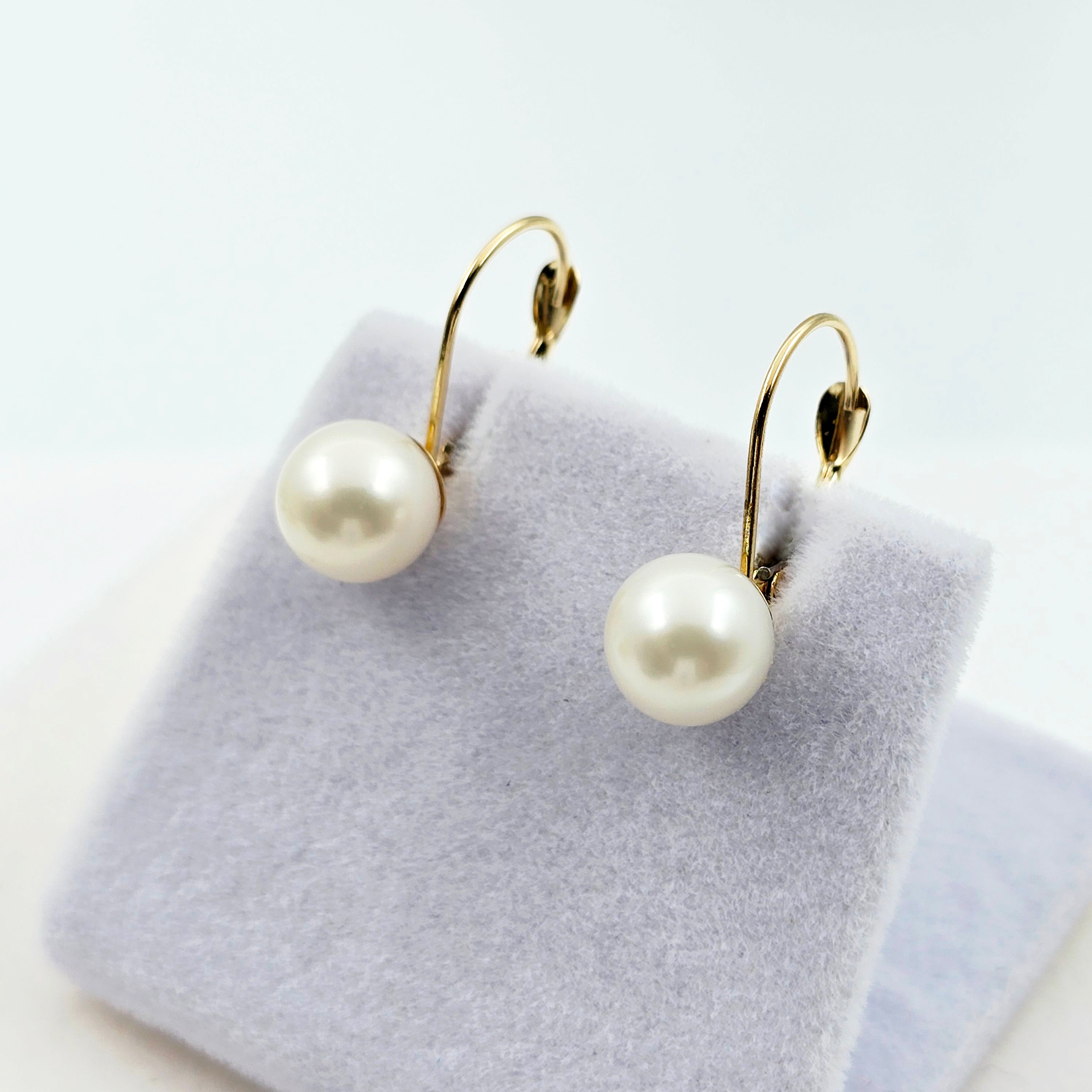 14K Solid Yellow Gold Cultured Freshwater Pearl Drop Earrings