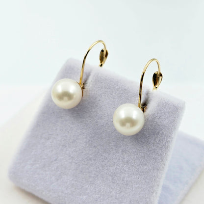 14K Solid Yellow Gold Cultured Freshwater Pearl Drop Earrings