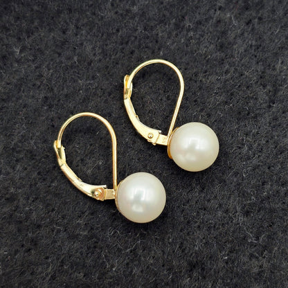 14K Solid Yellow Gold Cultured Freshwater Pearl Drop Earrings
