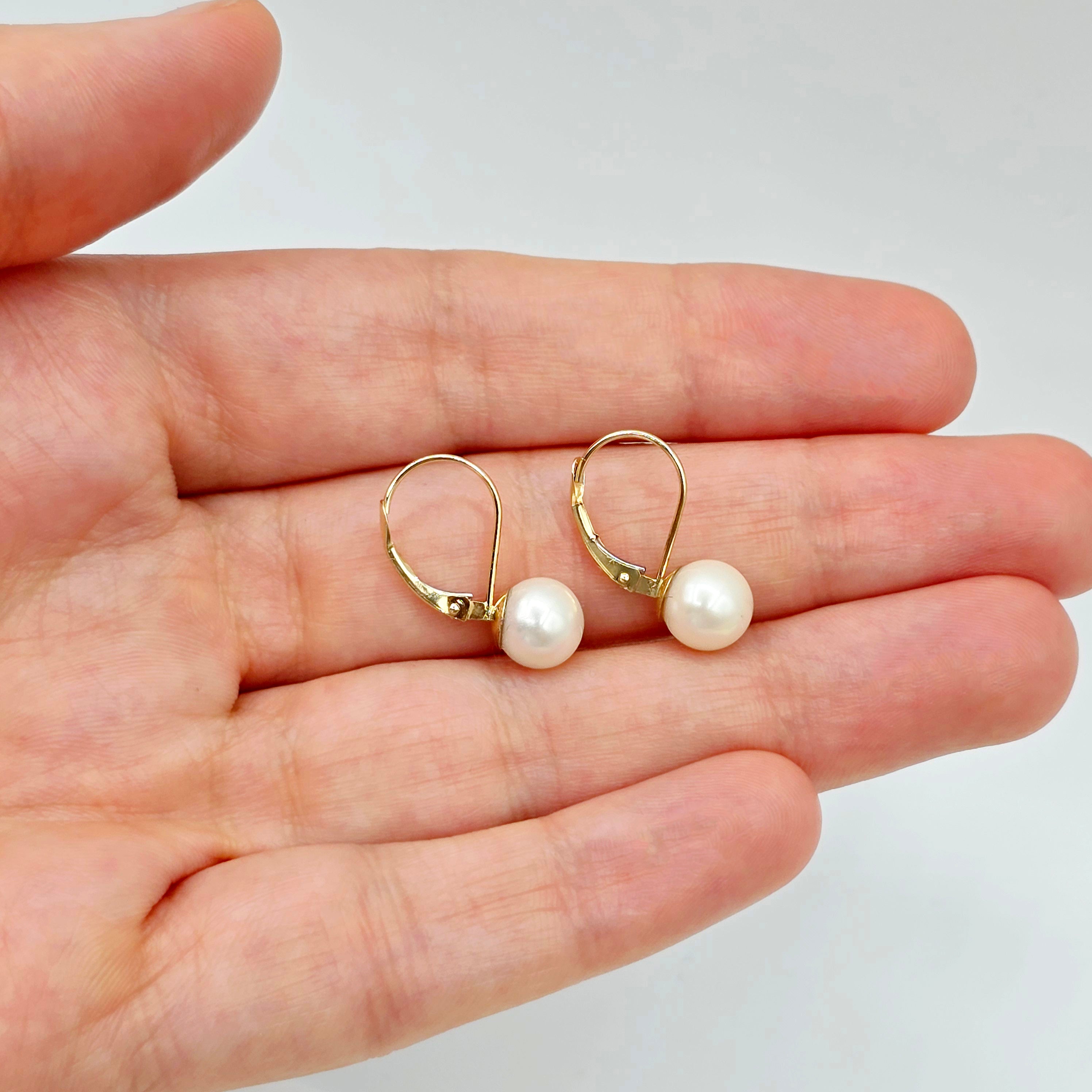 14K Solid Yellow Gold Cultured Freshwater Pearl Drop Earrings