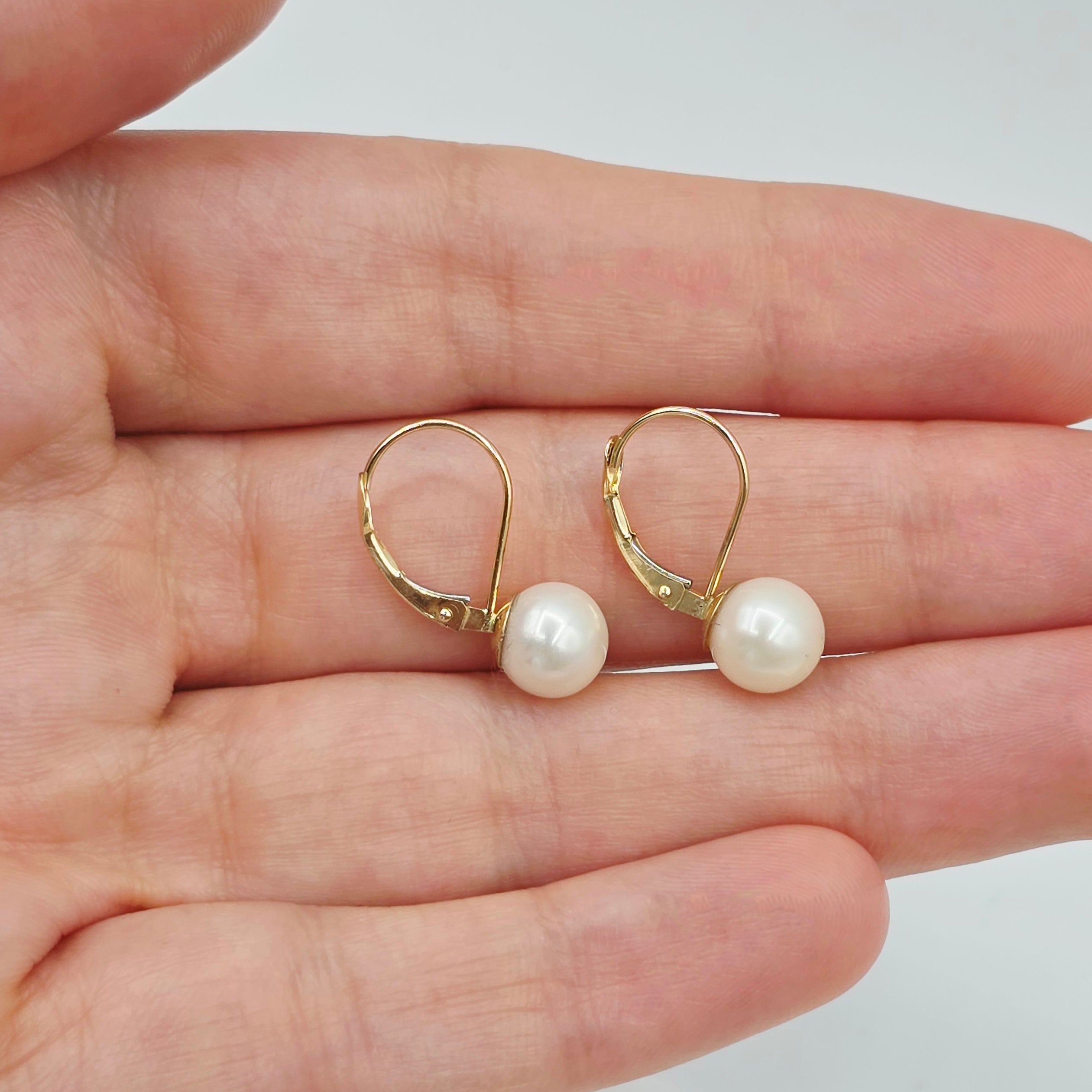 14K Solid Yellow Gold Cultured Freshwater Pearl Drop Earrings