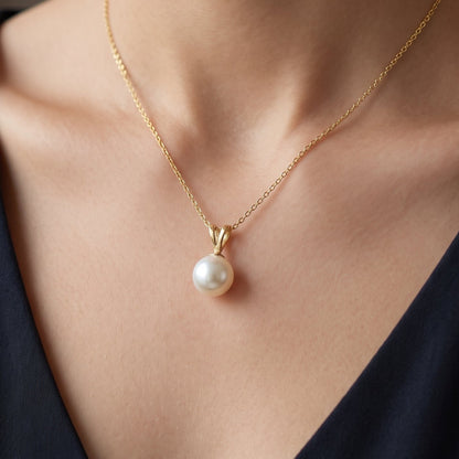 14K Solid Gold Cultured Pearl Pendant Necklace