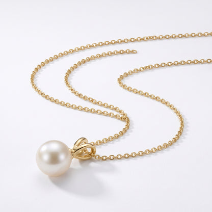 14K Solid Gold Cultured Pearl Pendant Necklace