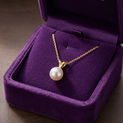 14K Solid Gold Cultured Pearl Pendant Necklace