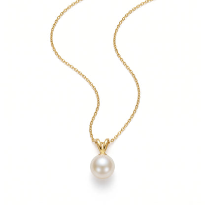 14K Solid Gold Cultured Pearl Pendant Necklace