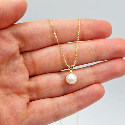 14K Solid Gold Cultured Pearl Pendant Necklace