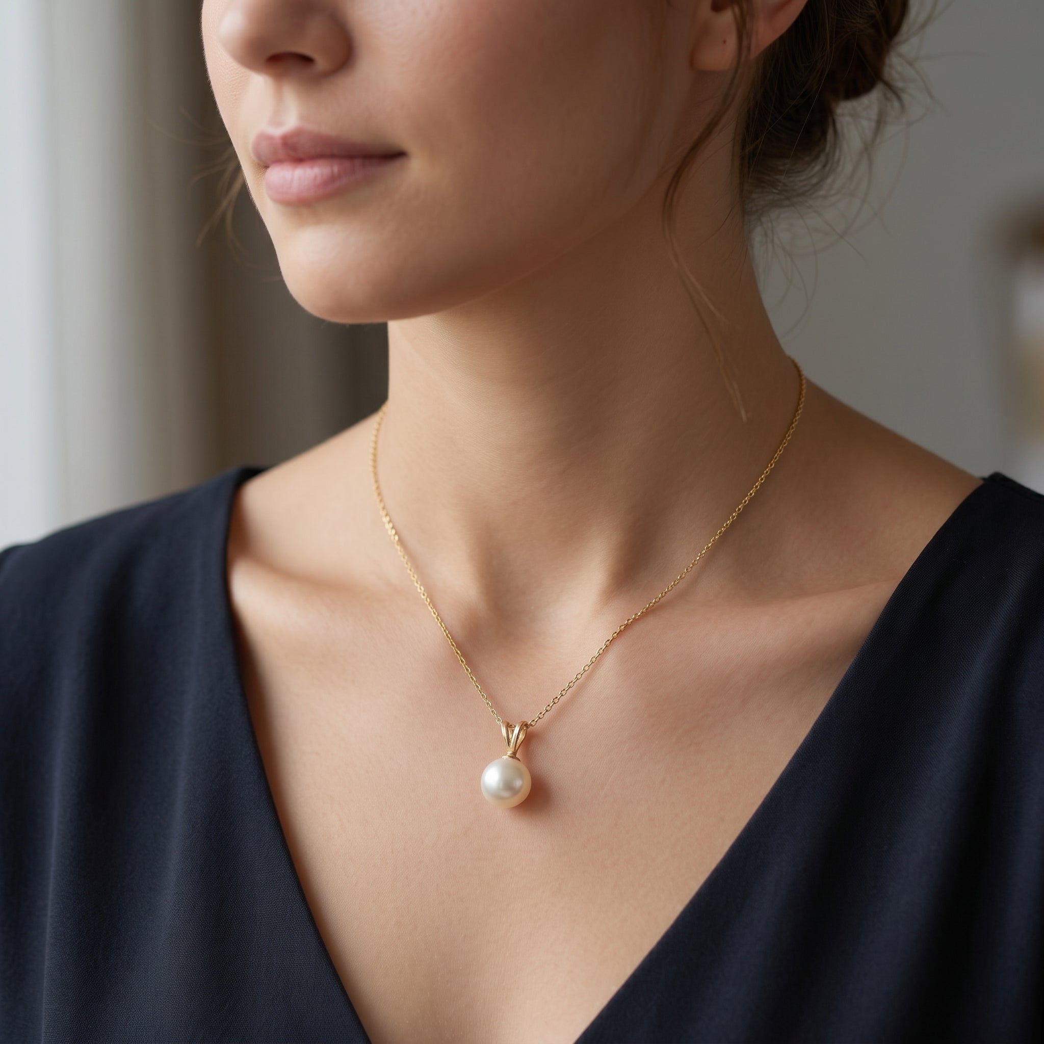 14K Solid Gold Cultured Pearl Pendant Necklace