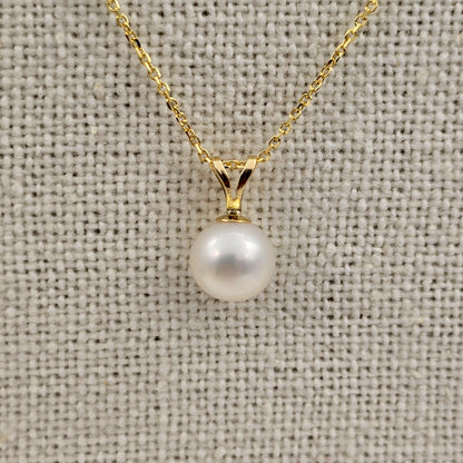 14K Solid Gold Cultured Pearl Pendant Necklace