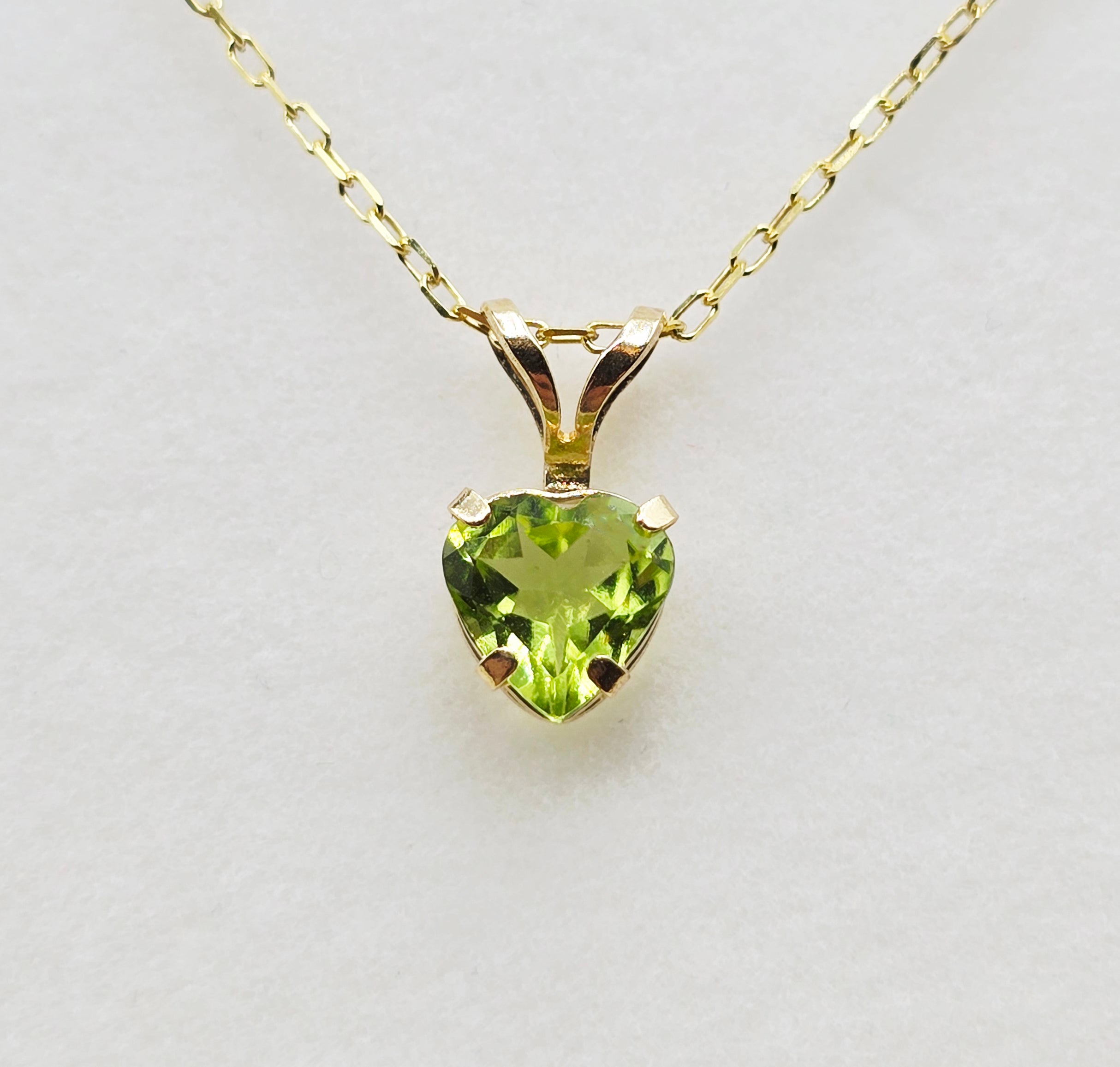 10K Yellow Gold Heart Peridot 6x6mm Pendant, Genuine Gemstone Necklace, August Birthstone Jewelry, Solid Gold Heart Necklace Gift for Her