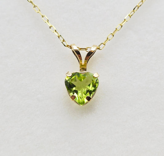 10K Yellow Gold Heart Peridot 6x6mm Pendant, Genuine Gemstone Necklace, August Birthstone Jewelry, Solid Gold Heart Necklace Gift for Her