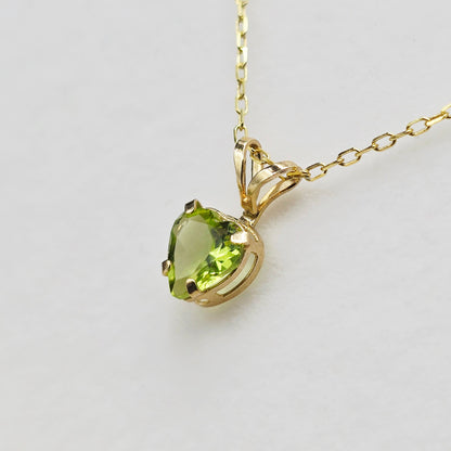 10K Yellow Gold Heart Peridot 6x6mm Pendant, Genuine Gemstone Necklace, August Birthstone Jewelry, Solid Gold Heart Necklace Gift for Her