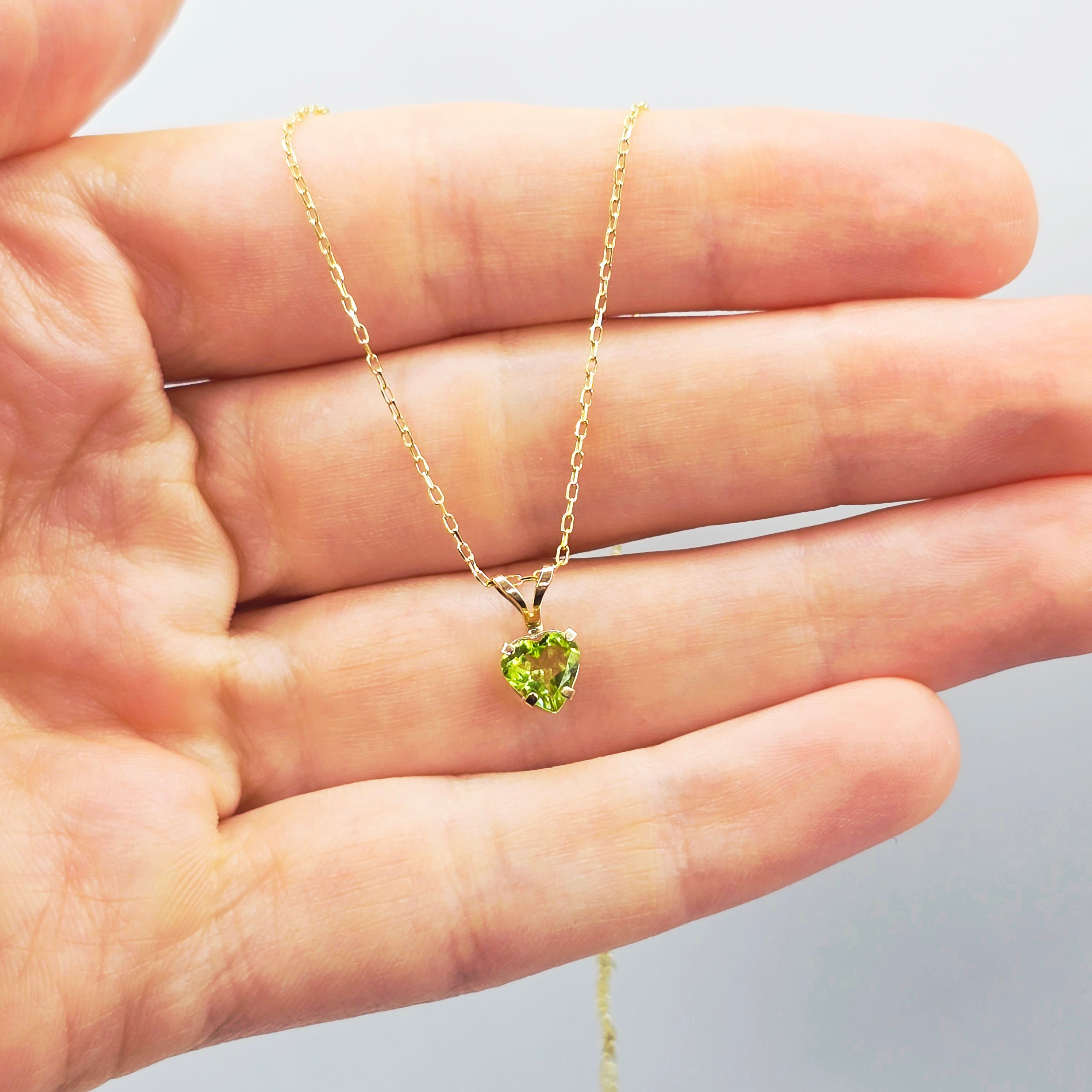 10K Yellow Gold Heart Peridot 6x6mm Pendant, Genuine Gemstone Necklace, August Birthstone Jewelry, Solid Gold Heart Necklace Gift for Her