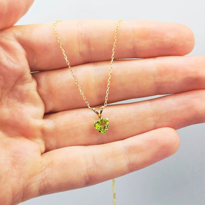 10K Yellow Gold Heart Peridot 6x6mm Pendant, Genuine Gemstone Necklace, August Birthstone Jewelry, Solid Gold Heart Necklace Gift for Her