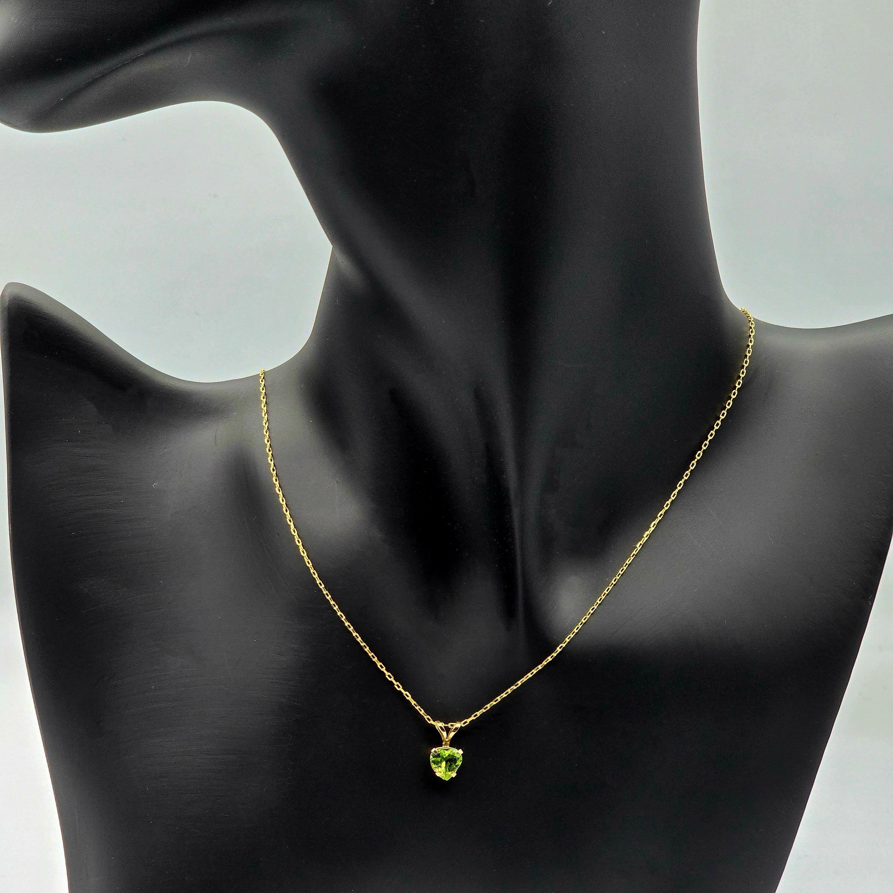 10K Yellow Gold Heart Peridot 6x6mm Pendant, Genuine Gemstone Necklace, August Birthstone Jewelry, Solid Gold Heart Necklace Gift for Her