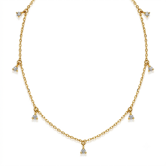 10K Yellow Gold Cubic Zirconia Multi-Drop Necklace for Women