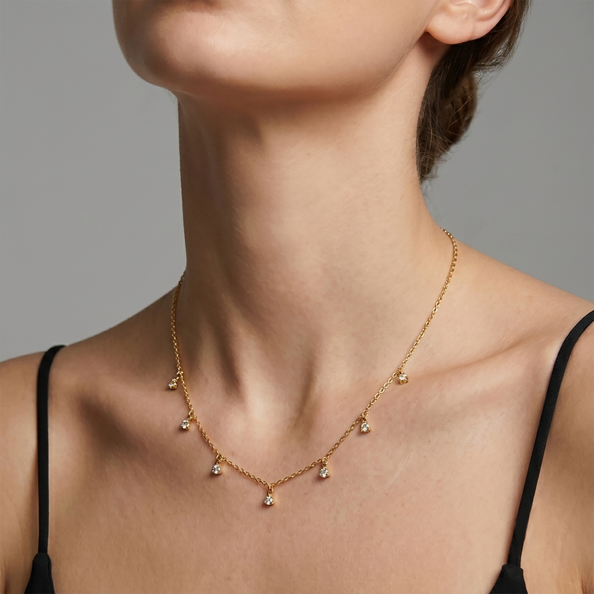 10K Yellow Gold Cubic Zirconia Multi-Drop Necklace for Women