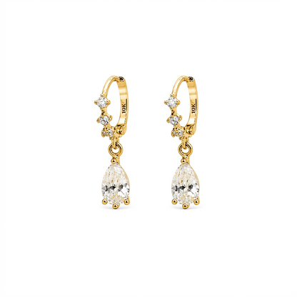 10K Yellow Gold Pear Cut Cubic Zirconia Huggie Hoop Drop Earrings