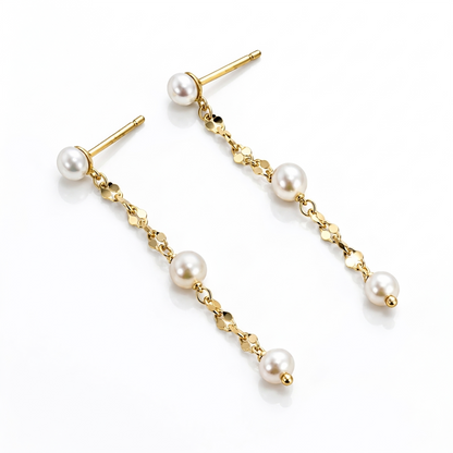 925 Sterling Silver Gold Vermeil Freshwater Pearl Chain Stud Earrings for Women