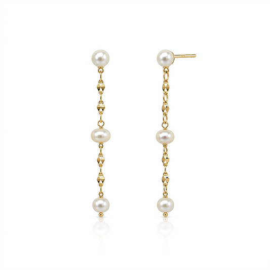 925 Sterling Silver Gold Vermeil Freshwater Pearl Chain Stud Earrings for Women