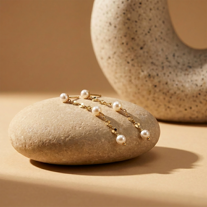 925 Sterling Silver Gold Vermeil Freshwater Pearl Chain Stud Earrings for Women