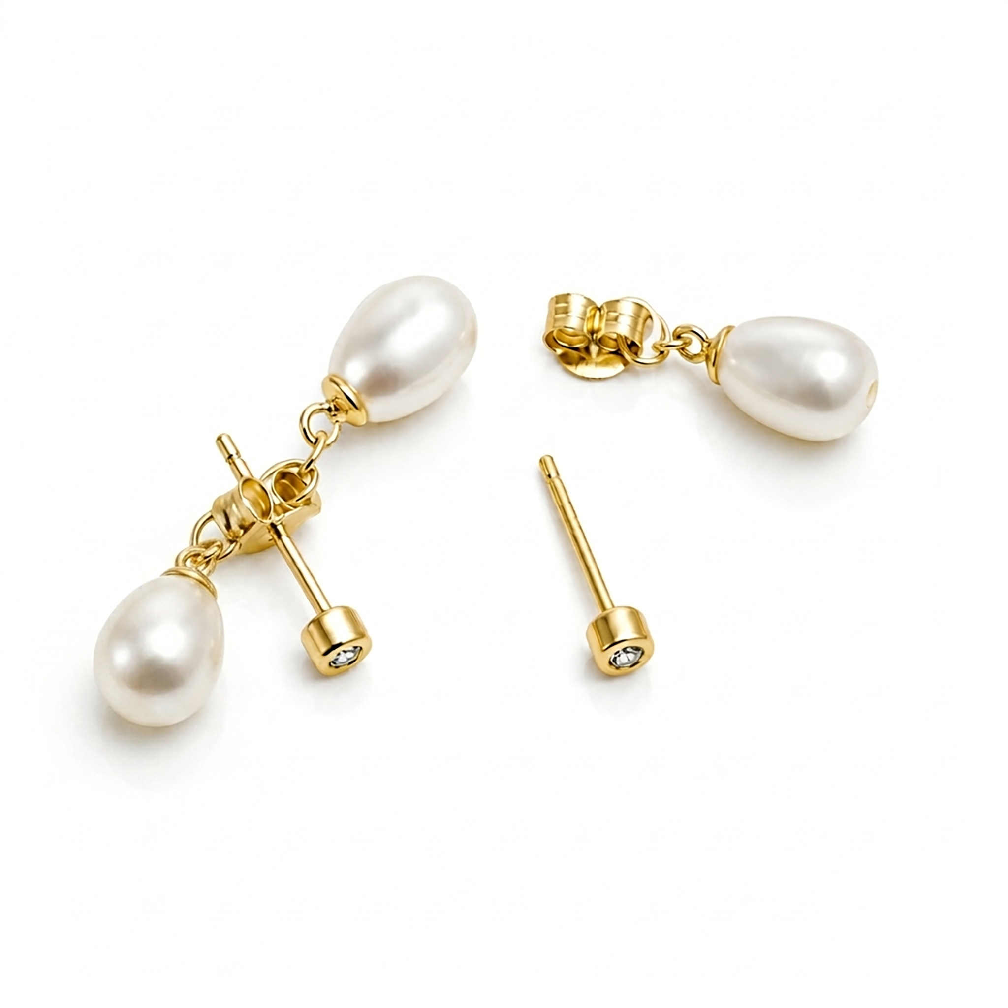 925 Sterling Silver Gold Vermeil Freshwater Pearl Drop Stud Earrings