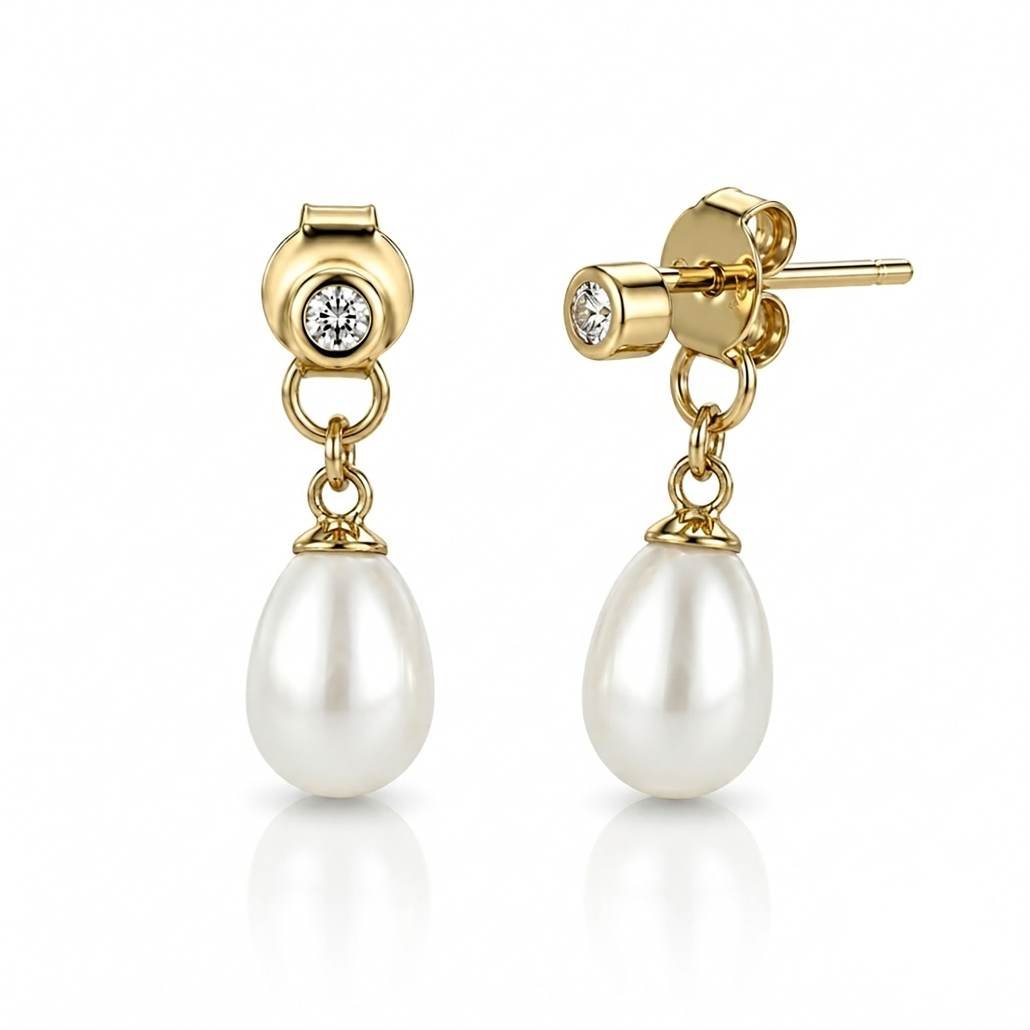 925 Sterling Silver Gold Vermeil Freshwater Pearl Drop Stud Earrings