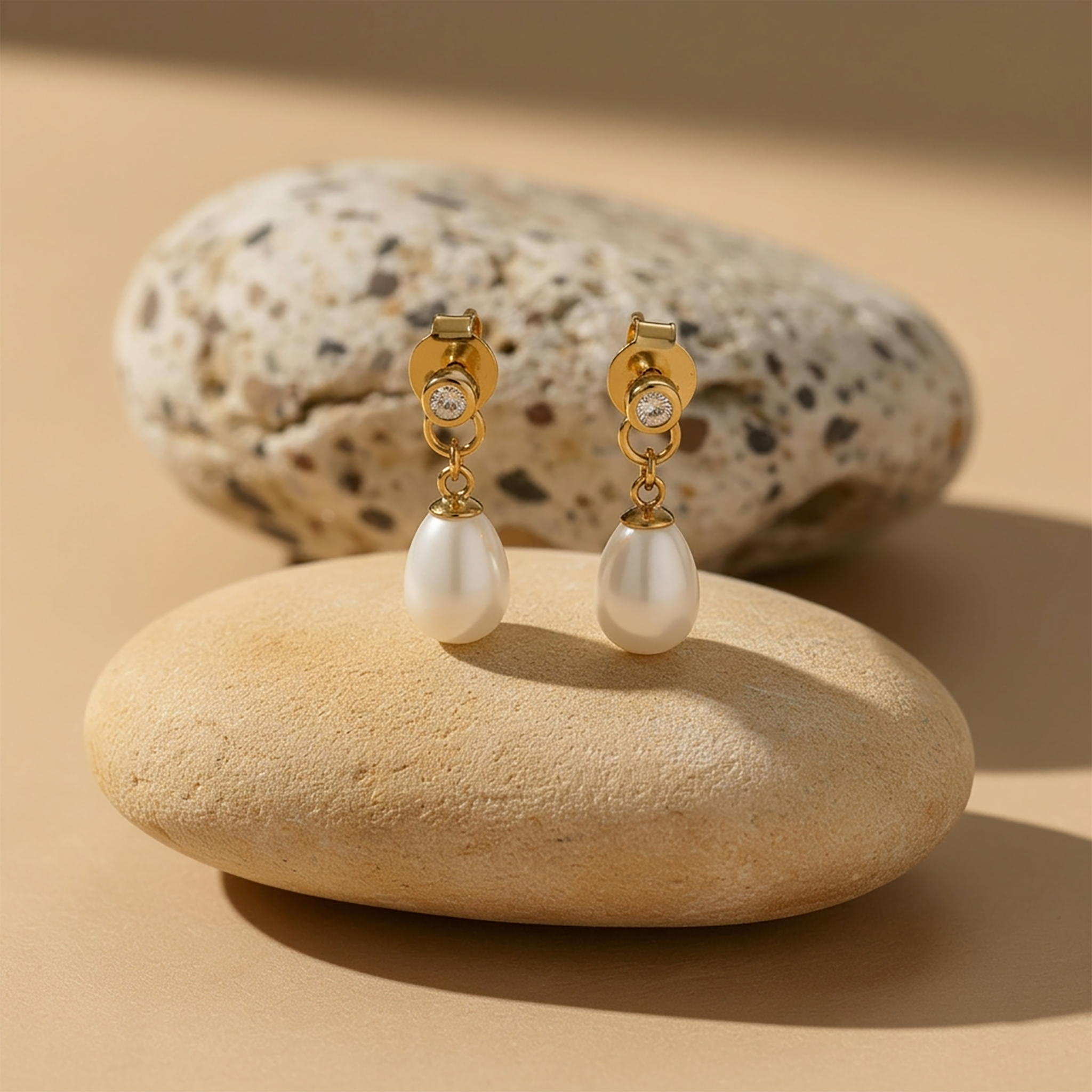 925 Sterling Silver Gold Vermeil Freshwater Pearl Drop Stud Earrings