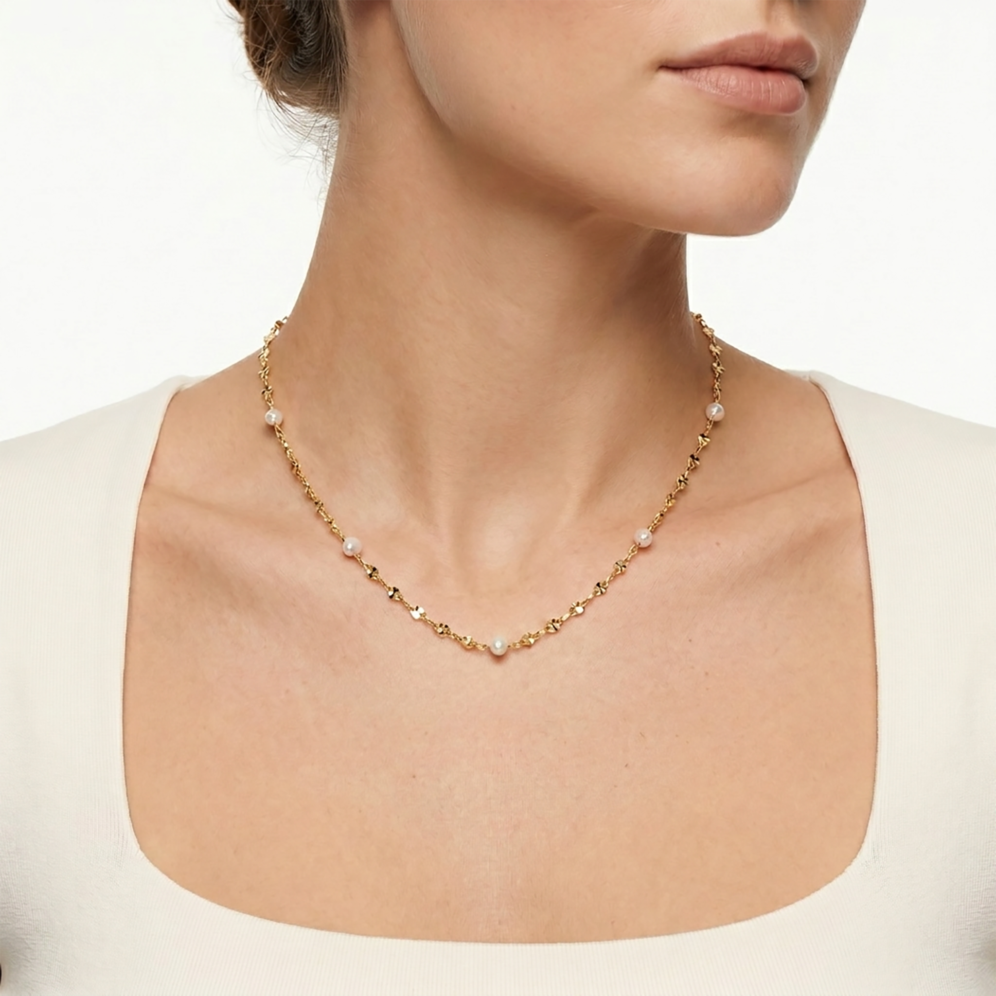 925 Sterling Silver Freshwater Pearl Buckle Chain Necklace