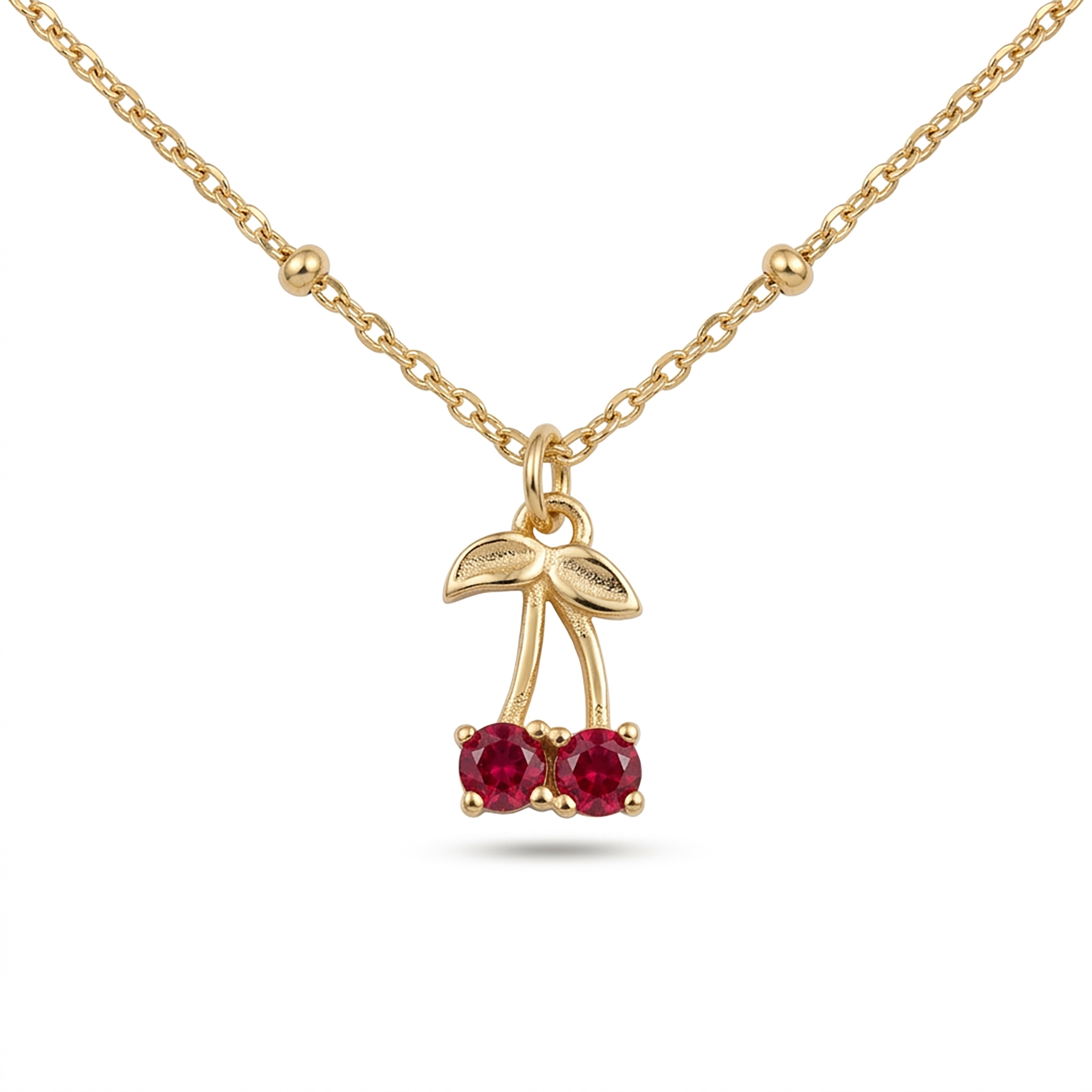 925 Sterling Silver Gold Vermeil Red Cubic Zirconia Cherry Charm Anklet for Women