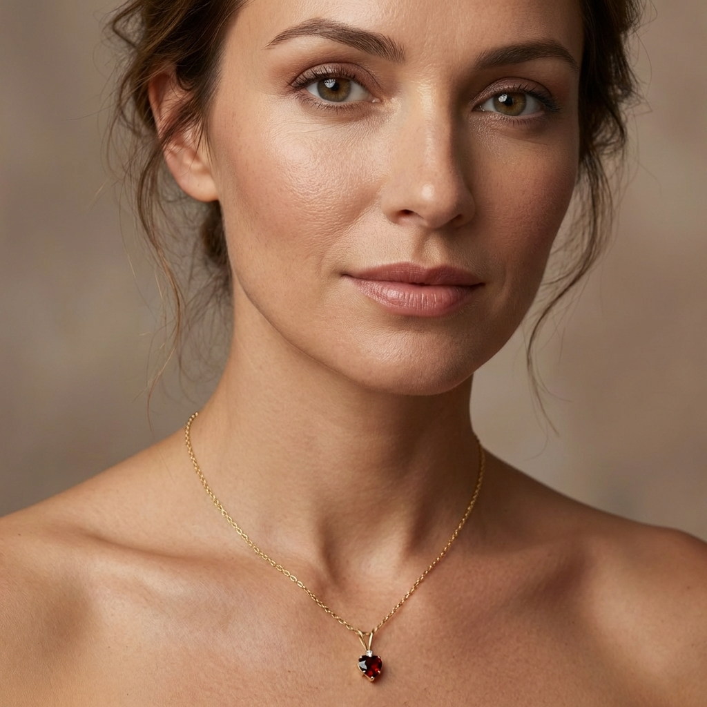 10K Gold Garnet Heart Pendant Necklace, January Birthstone 6x6mm